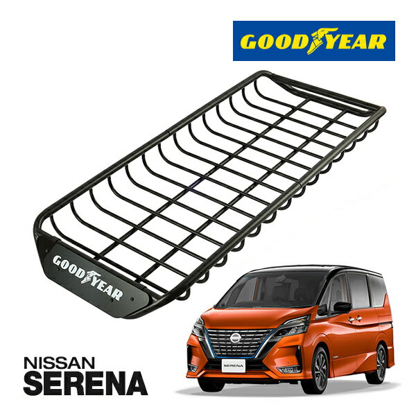 【ブラックフライデー★エントリーでP10倍！】【GOODYEAR 正規品】スチール ルーフラック SKINNY PRO ルーフキャリア ルーフバスケット GOODYEARロゴ入 マットブラック サンドブラスト 内寸サイズ 118cm×54.6cm×9cm 耐荷重75kg ベースキャリア装着車両 日産 セレナ