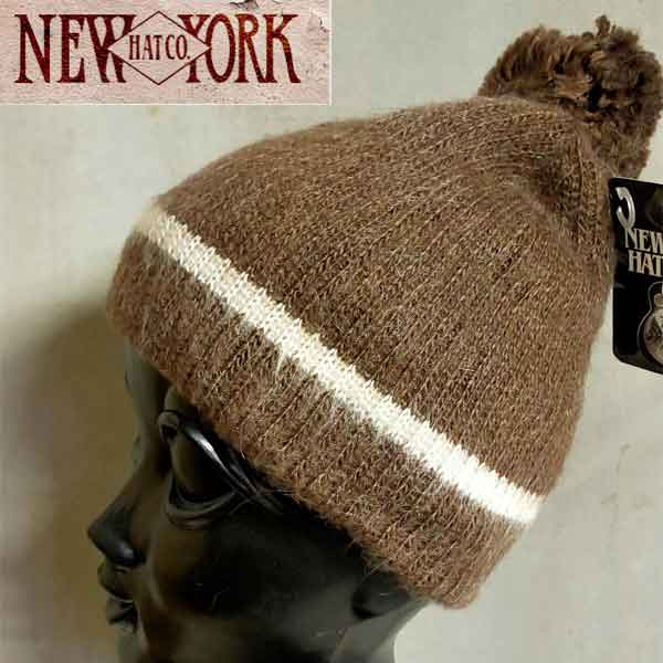 ニューヨークハット ニット帽 メンズ 【売り尽くし】NEW YORK HAT ニューヨークハット ワークキャップ 帽子 メンズ レディース ハット インポートブランド　茶色モヘアニット ボンボン キャップ ニット帽子MADE in U.S.A [0124]