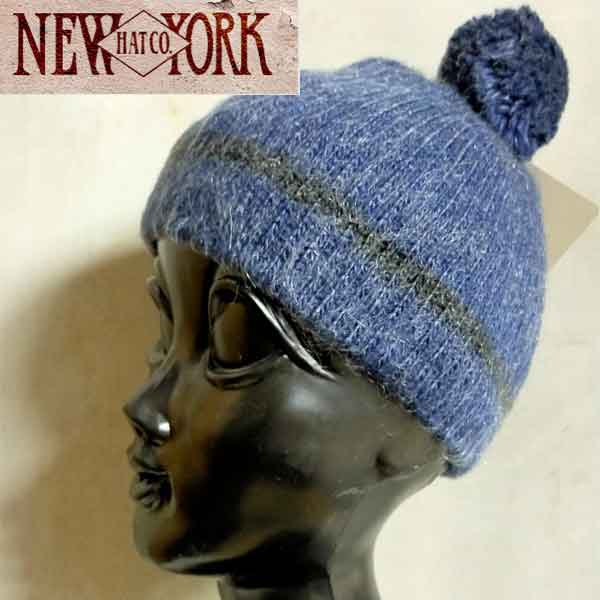 ニューヨークハット ニット帽 レディース 【売り尽くし】NEW YORK HAT ニューヨークハット ワークキャップ 帽子 メンズ レディース ハット インポートブランド　青モヘアニット ボンボン キャップ ニット帽子MADE in U.S.A [0124]