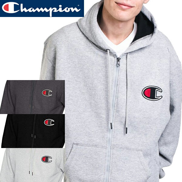 チャンピオン Champion 正規品チェーンステッチ ビッグ CロゴGF91Hジップアップスウェット裏起毛Powerblend Fleece Zip Hoodie Felt C LogoパワーブレンドUSA規格インポートブランド海外買い付け