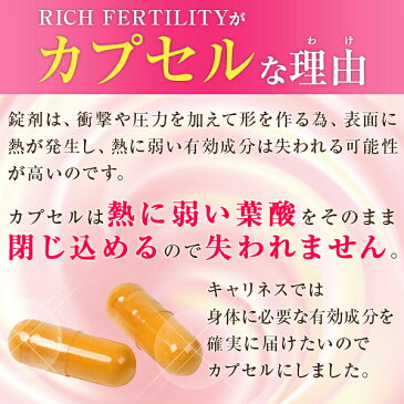 【ポイント10倍】【再入荷！！】キャリネス RICH FERTILITY [ 葉酸サプリメント 妊活〜妊娠12週目まで ] 60粒【カプセル 妊活 妊婦 妊娠中 妊娠初期 産婦人科医が開発　神経管閉鎖障害 子宮環境 つわり プレゼント】