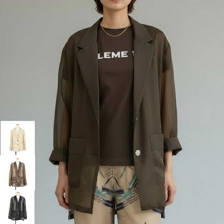 Eimee Law エイミーロウ レディース アウター ジャケット シアー 長袖 透け感 春 夏 秋 重ね着 レイヤード 大人カジュアル きれいめ オフィス 通勤 お出かけ セレモニー 体型カバー 着回し eimeelaw 全3色 38 M calin カラン ［84765-210］