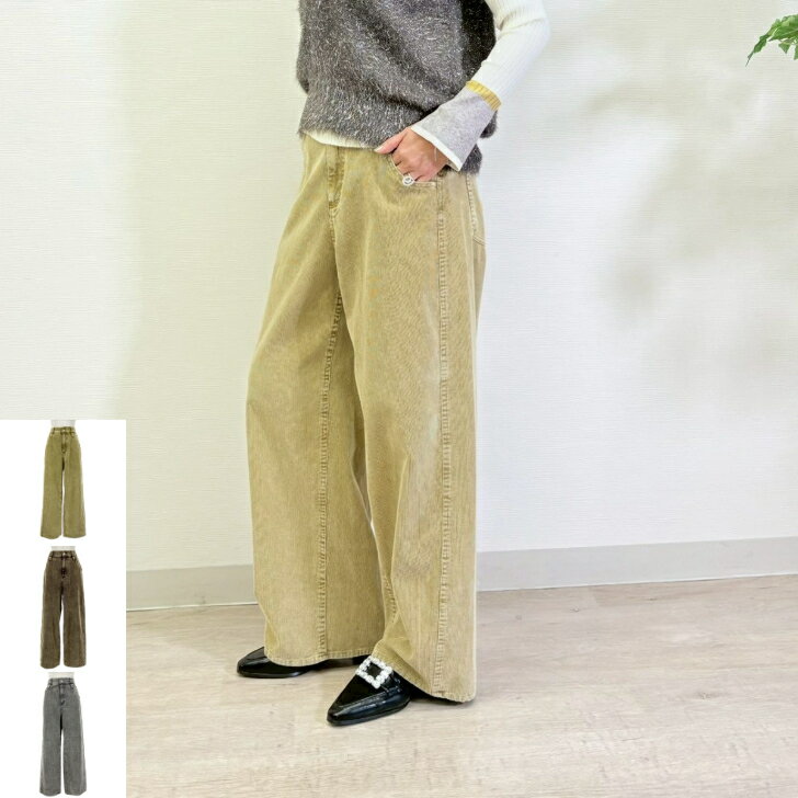 Eimee Law エイミーロウ【ヨーク切替スノーウォッシュコール天パンツ】 パンツ コーデュロイパンツ レディース ボトムス ロングパンツ ..