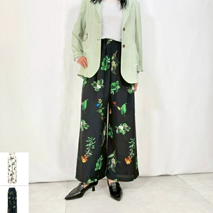 ［20%off］PASSIONE パシオーネレディース 秋 冬 春 体型カバー calin カラン パンツ ワイドパンツ レボタニカル ウエストゴム ゆったり 春 夏 秋 黒 白 きれいめ カジュアル デイリー 着回し passione［616609-094］