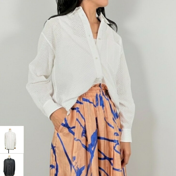 PASSIONE パシオーネ【パンチングレースシャツ】レディース calin カラン passione 大人カジュアル カジュアルコーデ 春 秋 冬 体型カバーブラウス トップス 夏 春夏 羽織り 長袖 前開き 抜け感 きれいめ カジュアル 通勤 オフィス 大人女子 デイリー［616917-094］