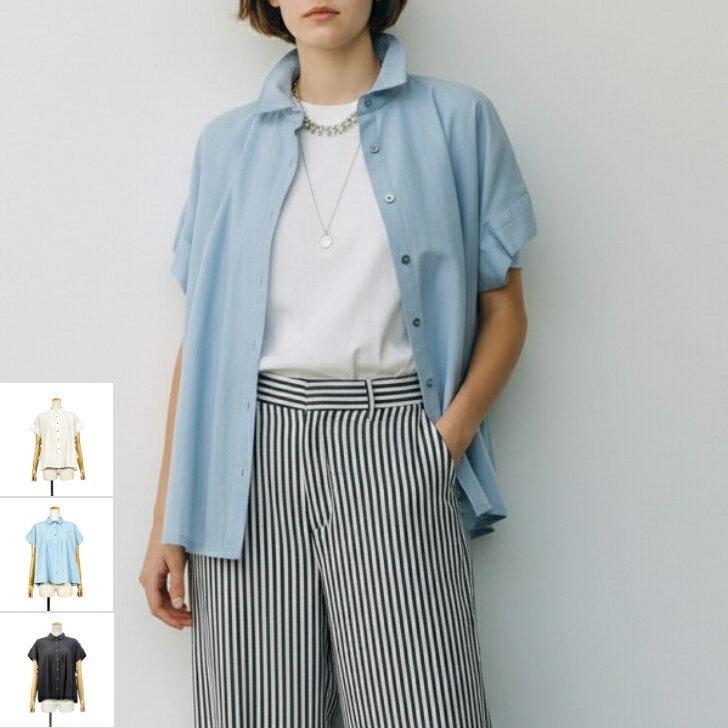 designaeraデザインアエラ【バックレースコンビシャツ】トップス 透け感 calin カラン レディース ブラウス シャツ レース シアードッキング バックデザイン 春 夏 秋 全3色 M フリー シアーブラウス おしゃれ レイヤード ドッキングブラウス 半袖 ［26120-711］