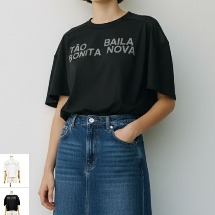 designaera デザインアエラ【コンビロゴプルオーバー】レディース トップス 半袖 カットソーtシャツ ロゴT ドルマンスリーブ シアー 透け感 春 夏 カジュアル 大人カジュアル きれいめ 体型カバー おしゃれ 白 黒 着回し デイリー 通勤 calin カラン ［26104-711］