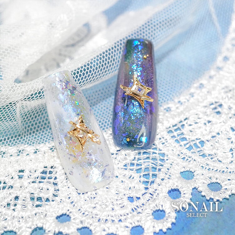 キャラカのSONAIL ソネイル スターダストグリッター(FY001881) / バイナリースター (FY001909) / スターフラッシュ (FY001946) / 各2個入り 背面カーブあり【ソーネイル ジェルネイル ネイルパーツ ストーン ゴールド スター 星】｜アングル3