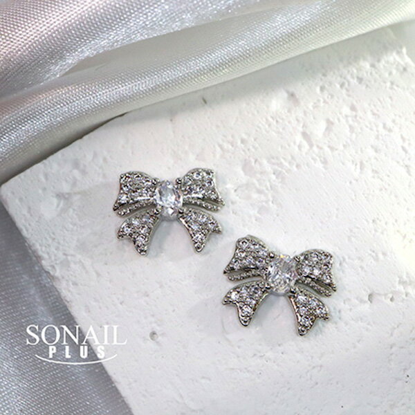 SONAIL PLUS ソネイルプラス 山崎セレクト ユニーク ジュエリーリボン ラージ シルバー FY000298 2P【ネイル デコパーツ ビジュー リボン】 2