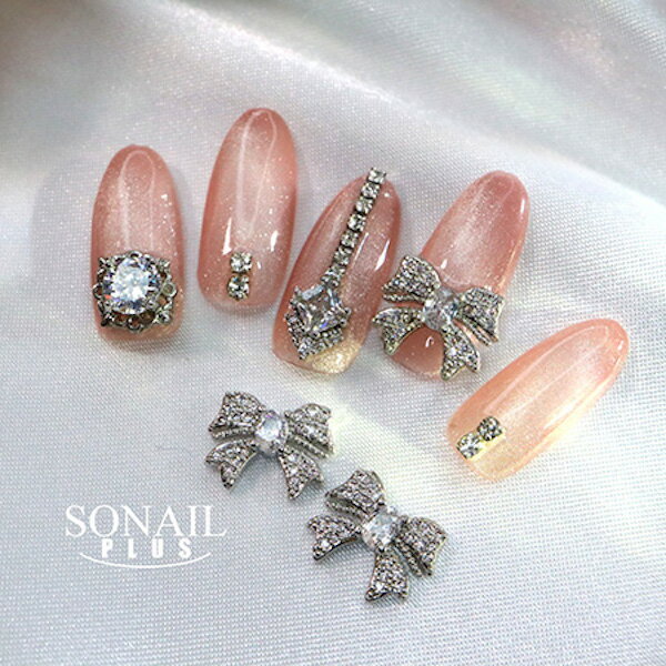 SONAIL PLUS ソネイルプラス 山崎セレクト ユニーク ジュエリーリボン ラージ シルバー FY000298 2P【ネイル デコパーツ ビジュー リボン】 3