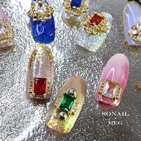 SONAIL ソネイル SONAIL×MEG サイドビジュー スクエア ガラスストーン レッド MEG0...