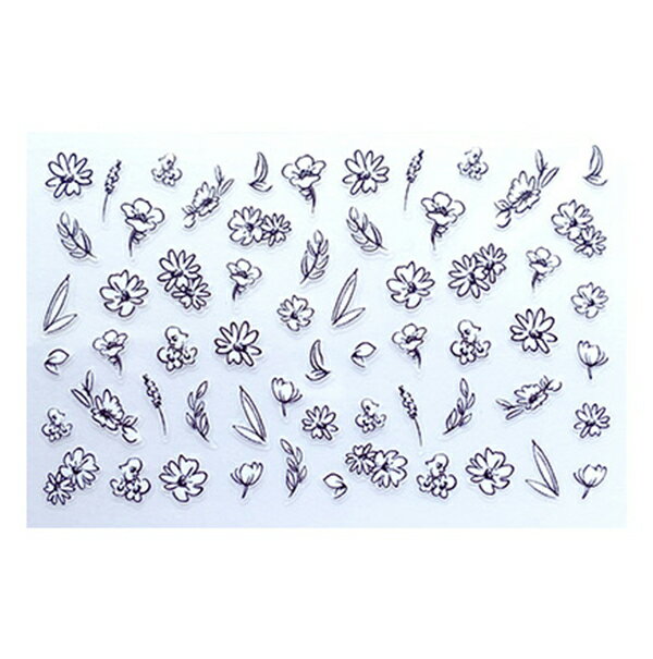 アメイリー ネイルシール No.3-23 フラワースケッチ(白黒) 【ネイル アート ステッカー メッセージ ワード フォント】