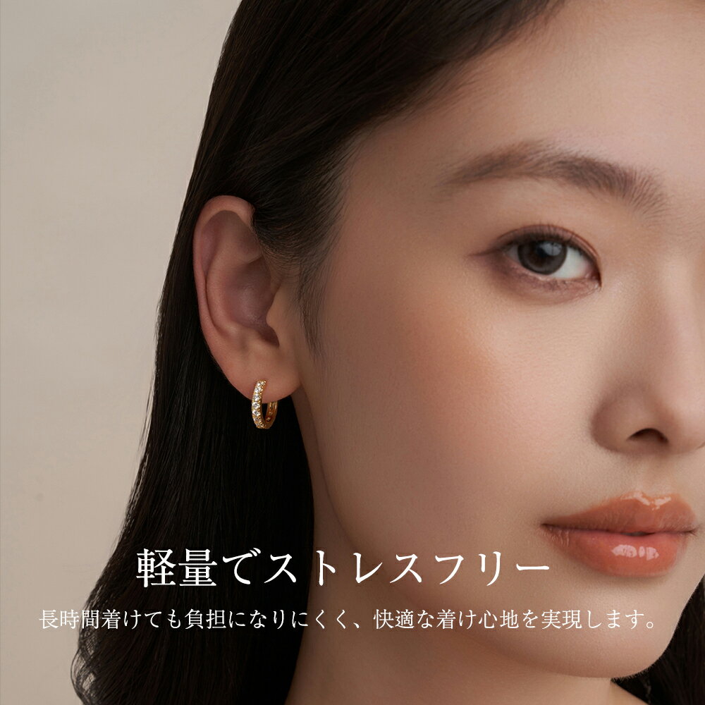 当日発送 フープピアス レディース リングピアス 金属アレルギー対応 ジルコニア シルバー925 15mm CZダイヤ ピアス 両耳 14k金メッキ 18G ラウンドフープメンズ キュービックジルコニア 男女兼用 女性 プレゼント 誕生日 KRKC