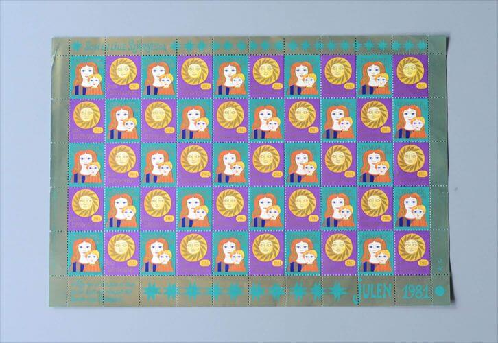 【送料無料】デッドストック デンマーク 1981年 かわいいクリスマスシール 1シート 50枚 切手 北欧ヴィンテージ アンティーク_251201