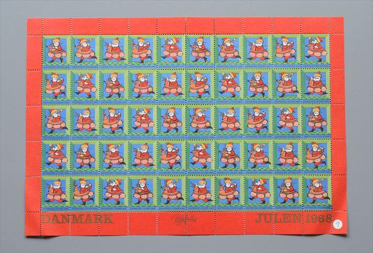 【送料無料】デッドストック デンマーク 1968年 かわいいクリスマスシール 1シート 50枚 切手 北欧ヴィンテージ アンティーク_251201