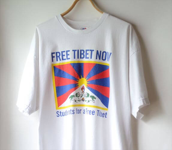 【送料無料】USA製 00's Free Tibet チベット解放メッセージ Tシャツ sizeL ホワイト メンズ レディース ヴィンテージ 古着_250625