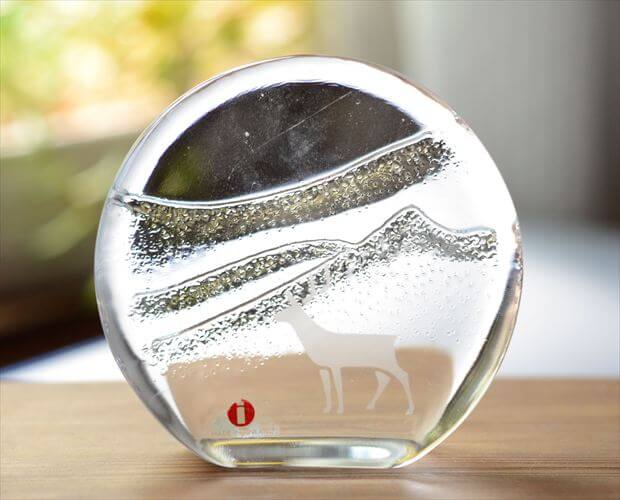 【送料無料】フィンランド製 iittala 雪山とトナカイ ガラス オブジェ イッタラ Valto Kokko ペーパー..