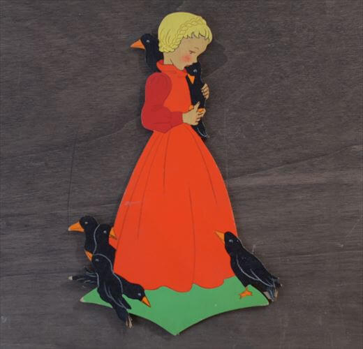 Rakuten - 【送料無料】西ドイツ製 Mertens kunst カラスを撫でる女の子 木製 壁掛け ウォールデコ グリム童話 メルテンス ヴィンテージ アンティーク_260415