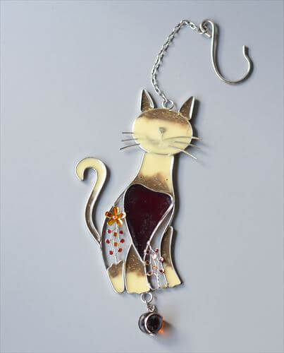 【送料無料】ドイツから かわいいステンドグラス風の猫 サンキャッチャー 吊り下げオブジェ キャット ..