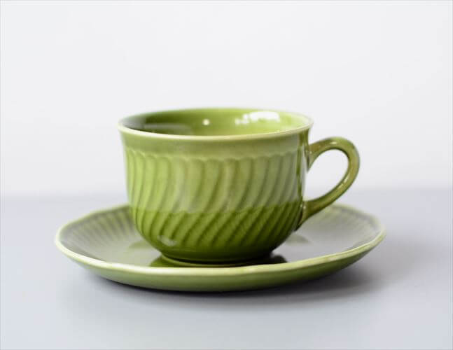 【送料無料】訳あり 1960年代 ベルギー製 BOCH ボッホ Trianon Olive Green カップ&ソーサー トリアノン 磁器 アンティーク ヴィンテージ_250212