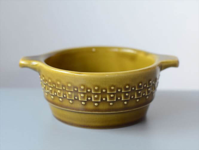 【送料無料】1960～70年代頃 西ドイツ Waku Feuerfest ハンドル付 ボウル khaki green 食器 陶器 ヴィンテージ アンティーク_251029