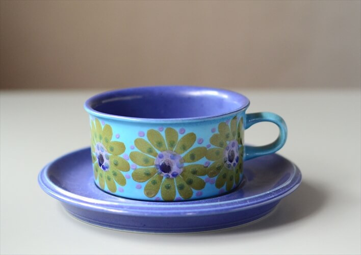 【送料無料】希少!ARABIA アラビア Hilkka Liisa Ahola ティーカップ&ソーサー ターコイズ HLA ヒルッカリーサアホラ 北欧 アンティ...