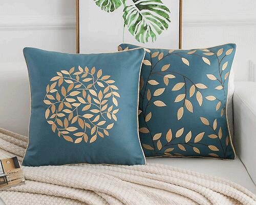 クッション カバー リーフ 刺繍 モダン おしゃれ アジアン エスニック 北欧 ヨーロッパ （45×45cm）エレガント