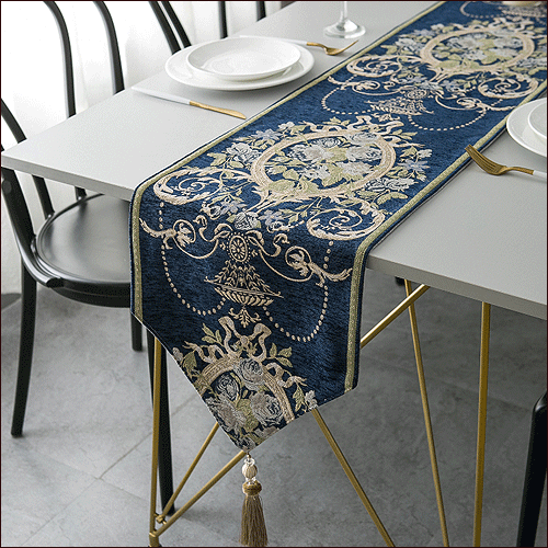 テーブルランナー 北欧 おしゃれ テーブルセンター ゴージャス エレガント 新居祝い ネイビー 220cm×32cm モダン ゴールド 長い ジャガード 洋風 クリスマス