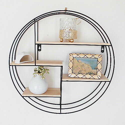 ウォールシェルフ ウォールラック アイアン 壁掛け 棚 壁飾り 飾り棚 壁面収納 ウォールディスプレイ リビング インテリア モダン アンティーク おしゃれ デザイン ウォールデコレーション インテリア 円形 丸 壁掛けラック モダン 直径50cmのサムネイル