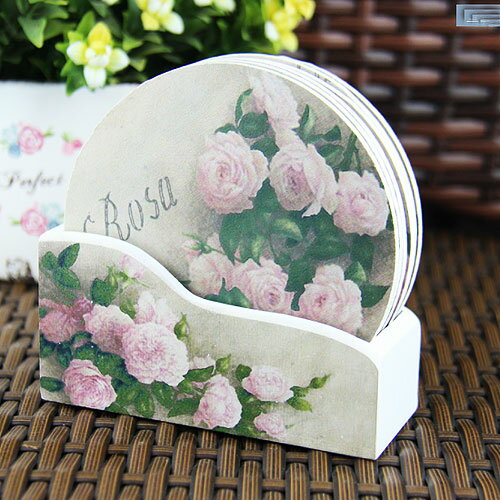 木製のコースター ローズ バラ 6点セット 収納ケース付き おしゃれ かわいい キッチン雑貨 インテリア ..