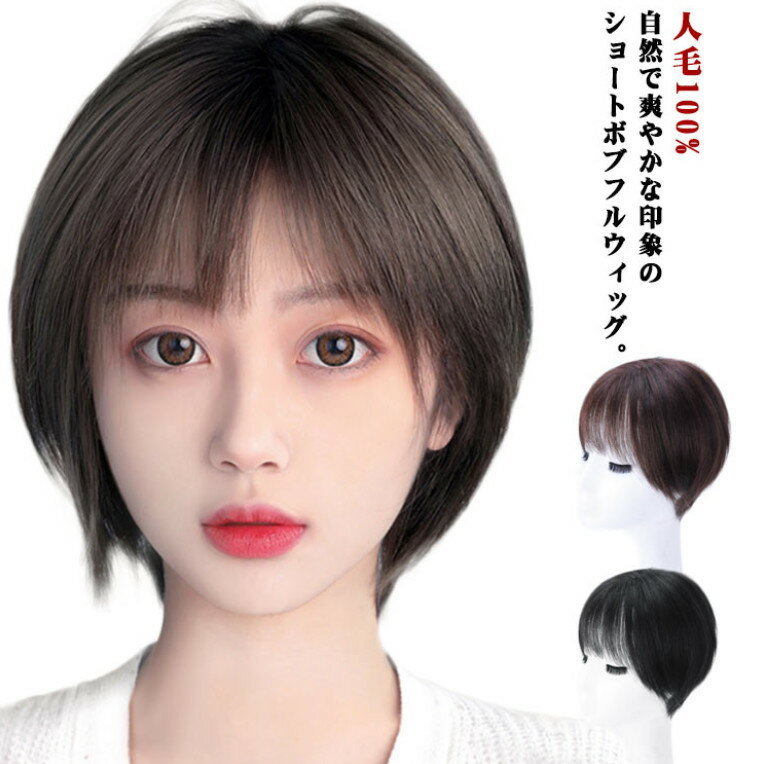 【送料無料】人毛 円形脱毛症 白髪隠し 薄毛 つむじ 自然 ブラック 人毛 ウィッグ ショートウィッグ 医療用 レディース フルウィッグ