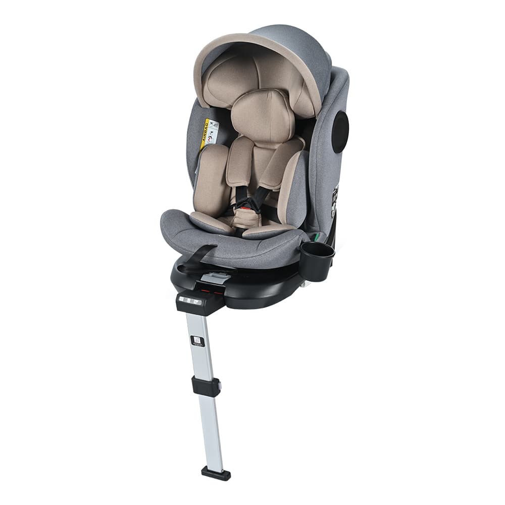 チャイルドシート 新生児 ISOFIX 0歳~12歳 360度回転式 40~150cm ジュニアシート 調節可能 洗える キャノピー付き ベビーシート ドリンクホルダー付き 出産祝い 車【グレー+カーキ】