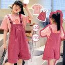 キッズ用 上下2点セット こども服 キッズ服 子供服 半袖Tシャツ ブラウス ミニズボン 短ズボン ショットパンツ 膝丈 サロペット オーバーオール 無地 カジ...