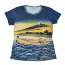 tシャツ 半袖 総柄 レディース 和柄 プリント Tシャツ 海 日本画 夏 ティシャツ 半袖 葛飾北斎・『東海道江尻田子の浦略園』