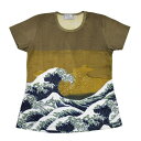 tシャツ 半袖 総柄 レディース 和柄 プリント Tシャツ 海 日本画 夏 ティシャツ 半袖 花鳥風月 宵の波