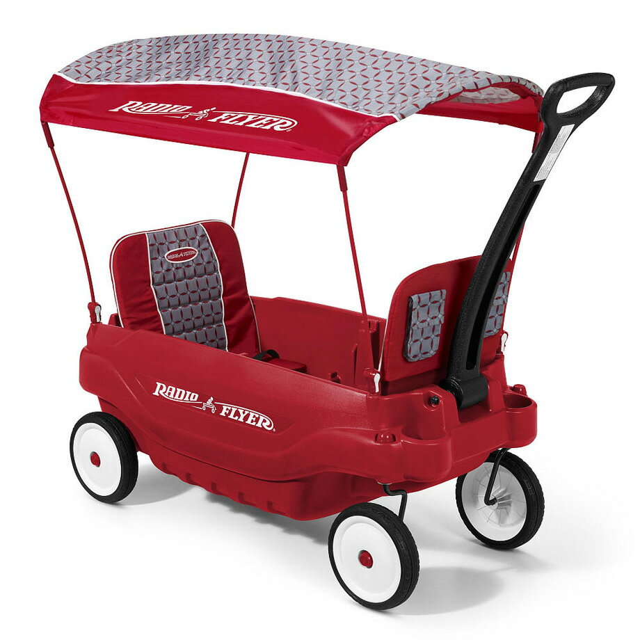 Radio Flyer　ラジオフライヤー　5in1　ファミリーワゴンアメリカでも超有名な老舗トイメーカーのこちらの商品、レッドカラーがオシャレなワゴンです。お子様を乗せても良し、荷物を運ぶのにも便利でアウトドアシーンで大活躍です！幌が付いて...