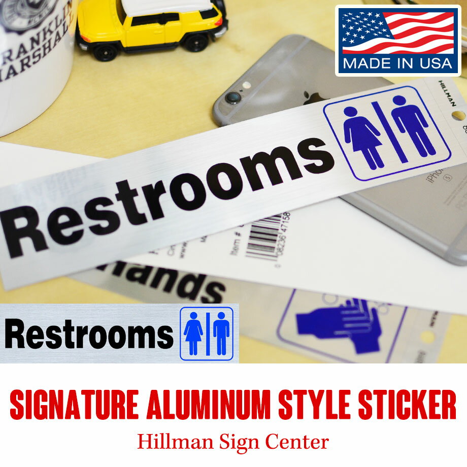 ステッカー アルミ風 アメリカンサイン MADE IN USA Restrooms