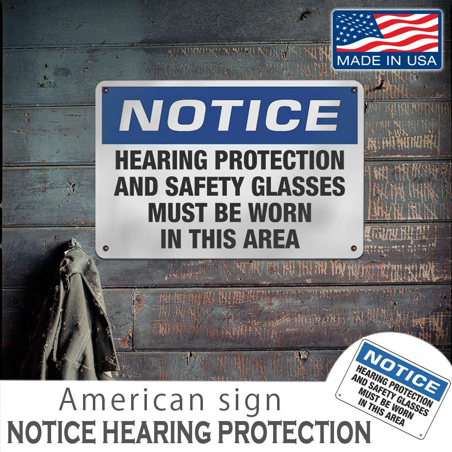 アメリカンサインプレート NOTICE HEARING -AREA 12x18インチ MADE IN USA 雑貨