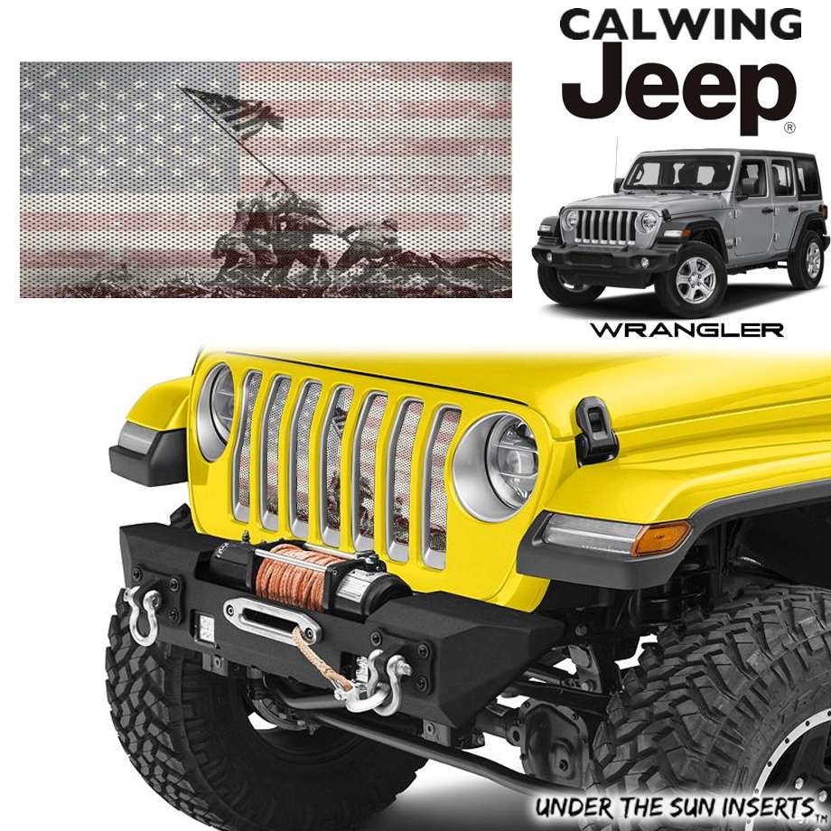 JEEP/ジープ WRANGLER/ラングラー JL '18y- | グリルインサート IWO JIMA USフラッグ UNDER THE SUN INSERTS/アンダーザサンインサート【アメ車パーツ】アメリカのラングラーカスタムシーンで人気となっているアンダーザサンインサート製、グリルのダクト部にお取り付けが可能なグリルインサートです！USフラッグ柄をはじめ、様々な図案のバリエーションが有りますので、個性的なカスタムが可能で大人気となっています。ラングラーの特徴的な7スリットをオリジナリティあふれる雰囲気にカスタムするグリルインサートです。 ※ご注意・各自の責任を持ってご購入・判断ください。また車検の合否に関わるご質問はお答え出来ませんので、陸運支局またはお取付けされるショップ様にご依頼、ご相談ください。・海外輸入品のため一部加工調整が必要な場合もございます。・海外輸入品の為に、製造過程や輸送中に出来る様な細かいキズは、予めご了承ください。・海外輸入品のため、工賃に関するご請求はいかなる場合でもお受けいたしかねます。・こちらの商品を含め、鉄の素材を使用している商品が多数あります。サビ等が発生する可能性が十分考えられますので、ご購入前に予めご了承ください。特に沖縄、離島をはじめとする海から近い地域、雪国で融雪剤が使用される地域では、サビ、腐食が進行する可能性があります。適合車種ラングラー JL '18y-★今注目のラングラーカスタム★【ご注意事項】 詳細は上記バナーより必ずご確認ください。 当社在庫商品は数に限りがございます。商品を切らさないようご用意をしておりますが、オンラインショップに反映する前に在庫切れになる場合もございますので事前にご了承ください。 万が一在庫が欠品した際はお取り寄せとなります。 国内に在庫がある場合、約3-4日 本国取寄せ商品の場合、納期は1-3週間 お支払方法は銀行振込、もしくはクレジットカードのみになりますのでご了承の上、ご注文ください。 また表示価格は参考価格となり、価格はその都度確認致しましてご回答させていただきます。在庫が欠品もしくは生産中止になっている可能性もございます。予めご了承ください。お車により適合商品が異なります。その為、VINコード(シリアルナンバー)が必要になります。 VINコードをお伝え頂きこちらでお調べし適合部品をご案内致します。VINコード(シリアルナンバー)についてはこちらをご確認下さい。