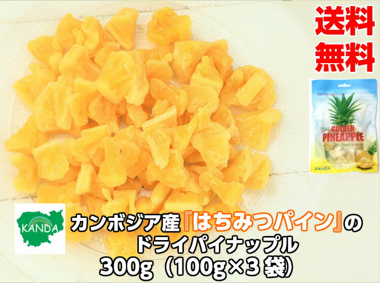 『はちみつパイン』の ドライパイナップル カンボジア産 300g(100g×3袋) ドライパイン パイン ジューシー ドライフルーツ ヨーグルト 小分け おすすめ シリアル トッピング カンボジア ビタミン 健康 半生 お菓子作り