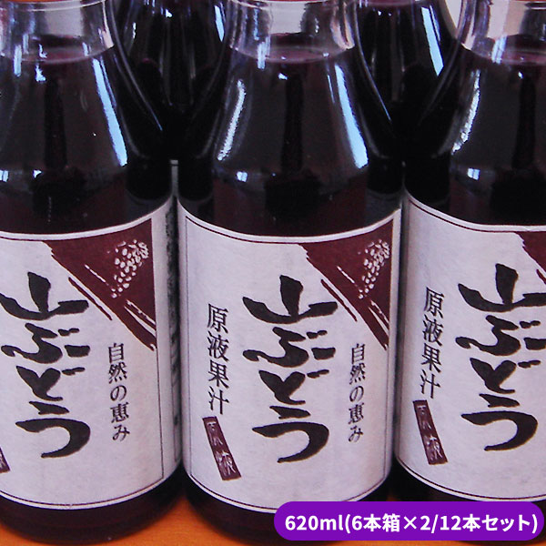 白神山地・岩木山麓で採取した天然の山ぶどうだけを搾った【山ぶどう原液果汁620ml （6本箱×2　12本セット）】[※当店他商品との同梱可][※常温便][※SP]　岩木屋