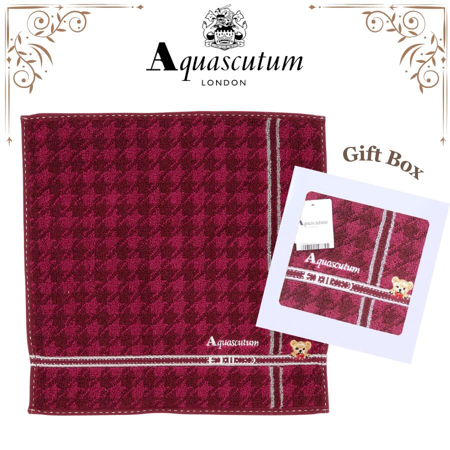 アクアスキュータム Aquascutum タオルハンカチ 千鳥格子 テディベア ワイン 25cm ギフトボックス入り ハンドタオル 高級 海外 イギリス 英国 ブランド ギフト プレゼント 女性 人気 おしゃれ ラッピング対応 誕生日 お礼 お返し お祝い