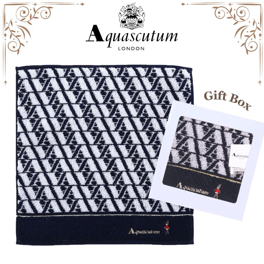 アクアスキュータム Aquascutum タオルハンカチ ロゴ 兵隊 ネイビー 25cm ギフトボックス入り ハンドタオル 高級 海外 イギリス 英国 ブランド ギフト プレゼント 女性 人気 おしゃれ ラッピング対応 誕生日 お礼 お返し お祝い