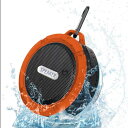 防水 スピーカー bluetooth 吸盤 フック付 ワイヤレス オレンジ