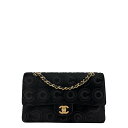 【中古】 CHANEL シャネル Wフラップ COCOマトラッセチェーンショルダーバッグ25 ハラコ ブラック ゴールド金具
