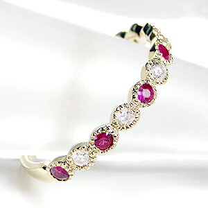 k18YG ルビー ダイヤモンド ミル打ち エタニティ リング指輪 ゴールド イエローゴールド ハーフエタニティ ルビー リング 一文字 ミル ダイヤリング ダイヤモンドリング ダイアリング ダイアモンドリング 7月誕生石 送料無料【品質保証書】【刻印無料】