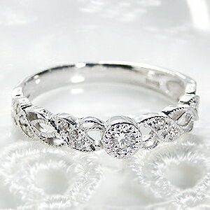 Rakuten - pt900【0.16ct】ミル打ち ダイヤモンドリング【無色透明】【H-SIクラス】【品質保証書付】【刻印無料】送料無料　アンティーク クラシカル ダイヤリング 指輪 プラチナ ダイヤモンド 一粒ダイヤ 大粒ダイヤ アンティーク 0.16ct レディース