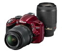 【9/4~11限定!最大4,000円OFF&9/5,9/10限定で最大P3倍】【中古】Nikon デジタル一眼レフカメラ D3200 200mmダブルズームキット 18-55mm/55-200mm付属 レッド D3200WZ200RD