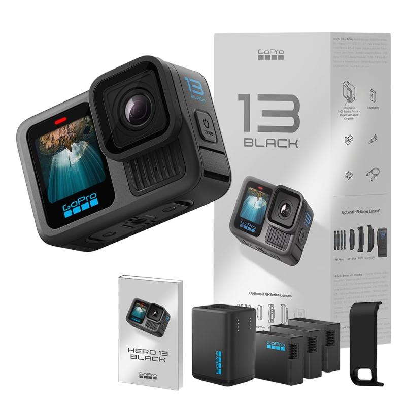 【中古】【GoProストア限定】 GoPro HERO13 Black + デュアルバッテリーチャージャー + Enduroバッテリー 3個 + 充電口付サイドドア 5.3K 60fps 10bit HLG-HDRビデオ 400fps 13倍スローモーシ