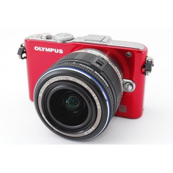 【中古】オリンパス OLYMPUS E-PL3 レッド レンズキット 美品 SDカード外付けフラッシュ付